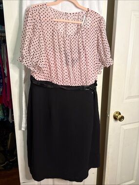 Polka Dot Pink and Black Midi Dress